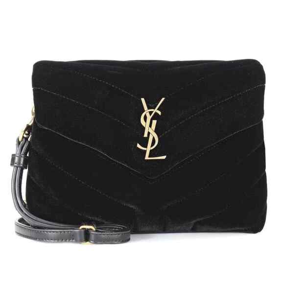 Saint Laurent YSL Toy Loulou Monogram Quilted Black Velvet Gold Crossbody Bag - Picture 1 of 12